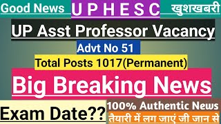 UPHESC Ast Professor Advt no 51 Exam Dateउत्तर प्रदेश असिस्टेंट प्रोफेसर वेकैंसी एग्जाम डेटAdvt51 [upl. by Adnohsal]