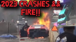 DRAG RACING CRASH FIRE WILD RIDES MORE OF 2023 RACING SEASON  ALL DRIVERS WERE OKAY [upl. by Latricia]