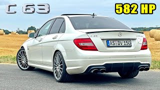 Mercedes C63 AMG CRAZY TUNE  REVIEW on Autobahn [upl. by Luamaj]