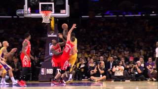 Julius Randle injury broken leg in NBA debut  Rockets at Lakers [upl. by Wells980]