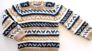 How to knit a sweater with knitting needles Free Fair Isle Pattern [upl. by Bartholemy933]