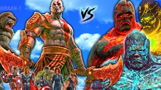 GTA 5 KRATOS amp AVENGERS ARMY vs SUN GOD LAVA GOD amp ICE GOD ARMYGIANT TITAN SUN GOD fight shinchan [upl. by Nevaed]