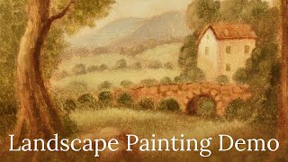 Calm Landscape Painting Demo House By A Stone Bridge and Trees [upl. by Colas903]