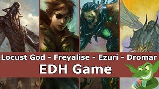 Locust God vs Freyalise vs Ezuri vs Dromar EDH  CMDR game play for Magic The Gathering [upl. by Helms]