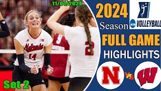 Nebraska vs Wisconsin Set 2  College womens volleyball 2024 [upl. by Yahiya]