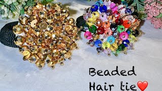 Beautiful beaded hair tieBeaded hair accessories making at homediy hair ties 🤩 [upl. by Haleemak]