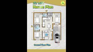 35× 35 house plan 3BHK with car parking 3535 house design indianstyle instyle floorplan [upl. by Garwin]