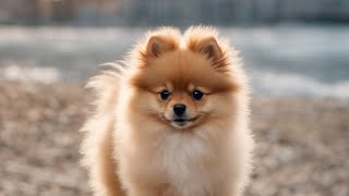 Fear The danger of a Pomeranian Spitz puppy walking on the beach with rocks [upl. by Anniahs]