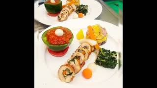 Chicken ballotine Gallete of Arrowroots and sweet potatoes served with BBQ sauce [upl. by Richie377]