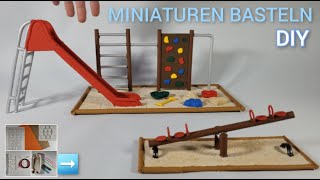 Tutorial Mini Spielplatz T 2 basteln Rutsche Wippe Klettergerüst DIY create a mini playground [upl. by Ambrose]