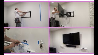 How to Wall Mount a TV with SANUS Simplicity Установка TV на стену Проводка Розетки [upl. by Porcia863]