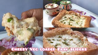 Cheesy Veg loaded Paav Sliders🧀🌱🌶🧅🥦🫑 Perfect Party Snack चीज़ से भरपूर  चीज़नी भरपूर partysnacks [upl. by Hannan355]