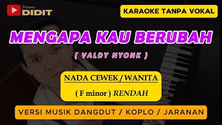 MENGAPA KAU BERUBAH Karaoke NADA WANITA  NADA RENDAH WANITA  VALDY NYONK  Versi koplo Jaranan [upl. by Aynod155]