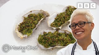 Monica Galletis Oysters Rockefeller Skills Test  MasterChef UK [upl. by Sila672]