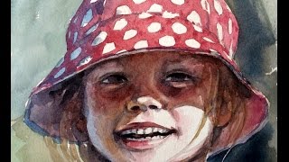 Watercolor Portrait  Pencil Sketch Polka Dot Hat Time Lapse Christine Karron watercolor [upl. by Teddie]