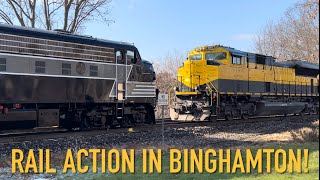 Rail Action in Binghamton NY  FL9 GP9 Trespasser K86 amp 11Z [upl. by Annawal47]