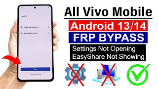 All Vivo ANDROID 1314  Google FRP Bypass  Settings Not Opening  Without PC [upl. by Odraode551]