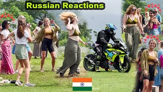 Russian Girls Reaction On Desi Riders India  Russian Girls Dance Indian Songs 🥵1st Time In India [upl. by Raimund]