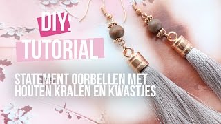 Sieraden maken Statement oorbellen met houten kralen en kwastjes ♡ DIY [upl. by Ydnem809]