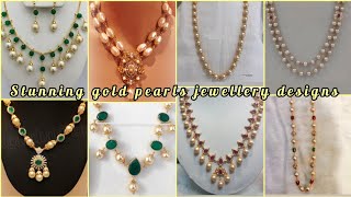 stunning gold pearls jewellery designs in necklace and Haram  pearls jewellery muthayala golusu [upl. by Otila]