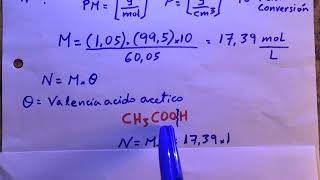 Convertir Molaridad a Normalidad Ejemplo CH3COOH Acido acetico [upl. by Arsi852]