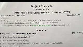 First PUC Midterm Exam question paperChemistry [upl. by Aneryc]