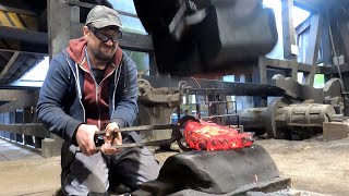 Forging iron bloom using waterpowered hammers Kucie żelaza dymarkowego na młotach wodnych [upl. by Catlaina]