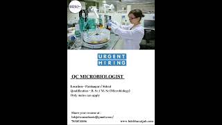 Urgent hiring for QC Microbiologist [upl. by Ahsataj]