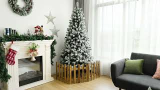 Costway 6 Feet Prelit Snow Flocked Hinged Christmas Tree with 928 Tips and Metal Stand6 ft [upl. by Aitropal]