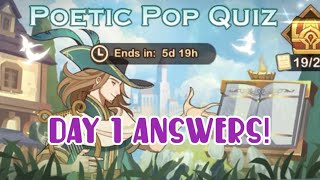 DAY 1  POETIC POP QUIZ ANSWERS  AFK Arena [upl. by Atwood728]