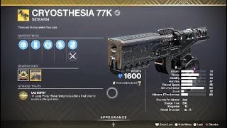 Cryosthesia 77K Exotic Weapon amp Catalyst – Destiny 2 [upl. by Euqinobe]