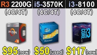 R3 2200G 39GHz Vs i53570K 45GHz Vs i38100 36GHz  New Games Benchmarks [upl. by Aviv]