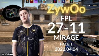 Zywoo plays FPL CSGO POV 2711 MIRAGE  FPL 20220404 [upl. by Ahsaei]