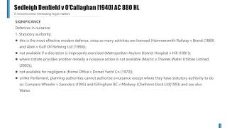 Case Law Tort defences in nuisance Sedleigh Denfield v O’Callaghan 1940 AC 880 HL [upl. by Peednus]