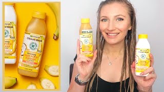 GARNIER HAIR FOOD BANANA amp COCONUT SHAMPOO amp CONDITIONER REVIEW [upl. by Hogan]