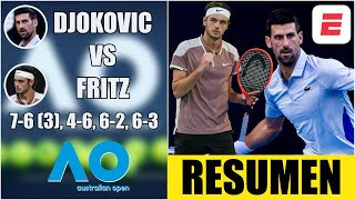 Novak Djokovic vs Taylor Fritz  RESUMEN HIGHLIGHTS Cuartos de Final  Australian Open 2024 [upl. by Nwahs]