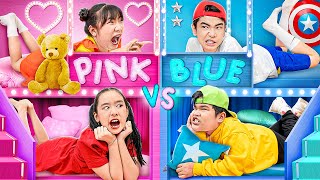 Pink Vs Blue Bunk Bed Challenge At Sleepover Party  Funny Stories About Baby Doll Family [upl. by Wadleigh]