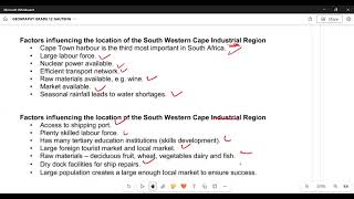 Geography Grade 12 Economic Geography INDUSTRIAL DEVELOPMENT AT WESTERNCAPE CAPE [upl. by Celesta844]