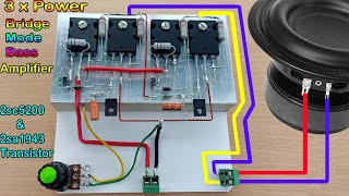 Simple 3 x Power Bridge Mode Bass amplifier  How to Make Bridge Mode Amplifier Using 5200 amp 1943 [upl. by Rafaelia]