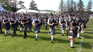 2019 Dufftown Highland Games afternoon parade by the Massed Bands led by Drum Major Nick Stables [upl. by Yekcor]