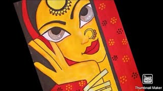 Madhubani art painting with water colour Indian folk artIndian modern art Rajasthani woman draw [upl. by Whitby]