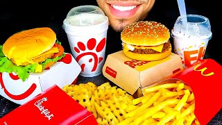 ASMR MCDONALD S vs CHICK FIL A MUKBANG OREO MCFLURRY WAFFLE FRIES QUARTER POUNDER WITH CHEESE JERRY [upl. by Nommad]