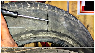 Tubeless tyre cut repair vulcanizing  Tyre puncture kise Banta hai  ट्यूबलेस टायर कट रिपेयर [upl. by Erbma]