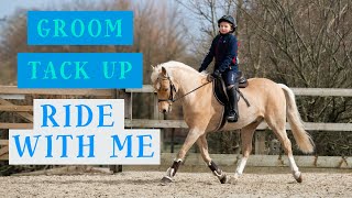 Ride With Me  Tack Up  Groom  Flatwork Lesson On My Pony Popcorn [upl. by Sherourd]