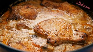 This Pork Chops in Creamy Mushroom sauce will simply melt in your mouth Delicious [upl. by Gawlas]