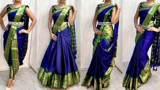 COTTON SILK SAREE DRAPING IN 4 ELEGANT STYLEELEGANT LEHENGA STYLE DRAPINGBEGINNERS SAREE DRAPING [upl. by Cirdahc725]