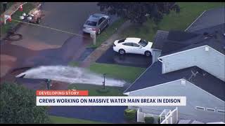 Geyser of Water Shoots out at Edison Home due to Water Main Break  News 12 NJ [upl. by Einwahr857]