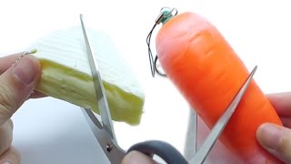 Cutting Open Cheese amp Carrot Stretchy Squeeze Toy [upl. by Notlek798]