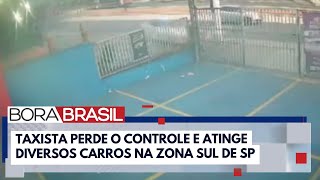 Taxista perde controle e atinge carros em posto de gasolina em SP I Bora Brasil [upl. by Anaujat695]