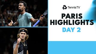 Alcaraz Plays Safiullin Korda Faces Hurkacz Rublev Monfils Feature  Paris 2023 Day 2 Highlights [upl. by Aveneg]